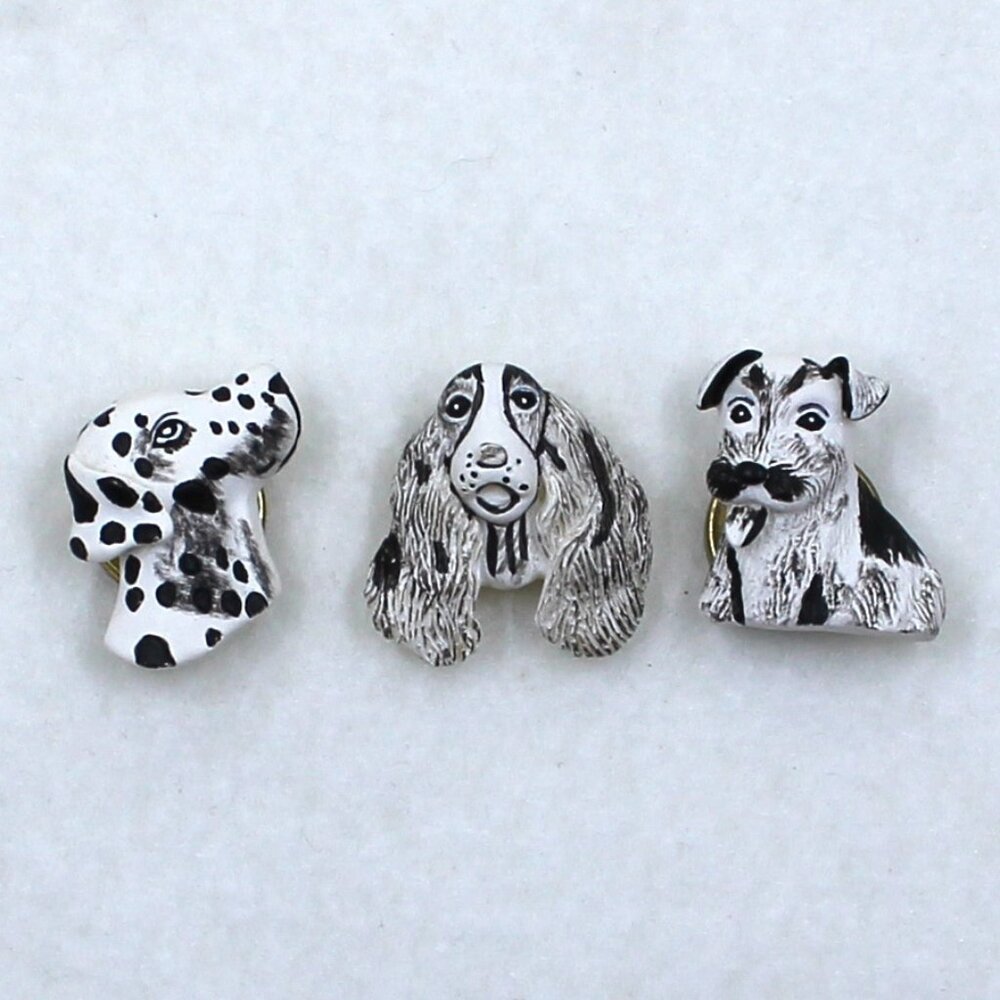 3 Black and White Dog Button Covers